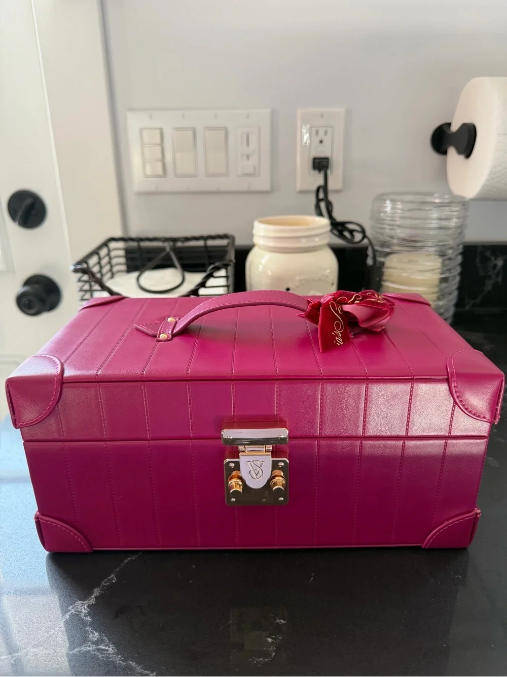 Pink Structured Jewelry Case with Gold Lock